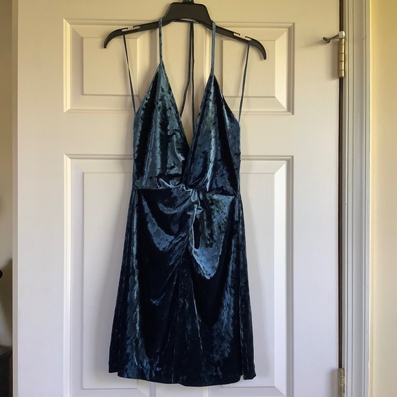 Zara Velvet Strappy V Neck Mini Dress Blue SZ XS - Picture 1 of 14